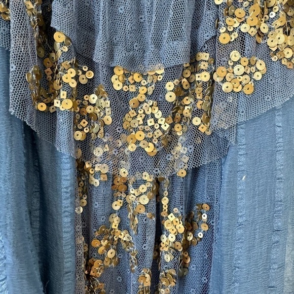 Free People Elisas Off the Shoulder Gold Sequin Blue Top XS SAMPLE - Picture 10 of 15
